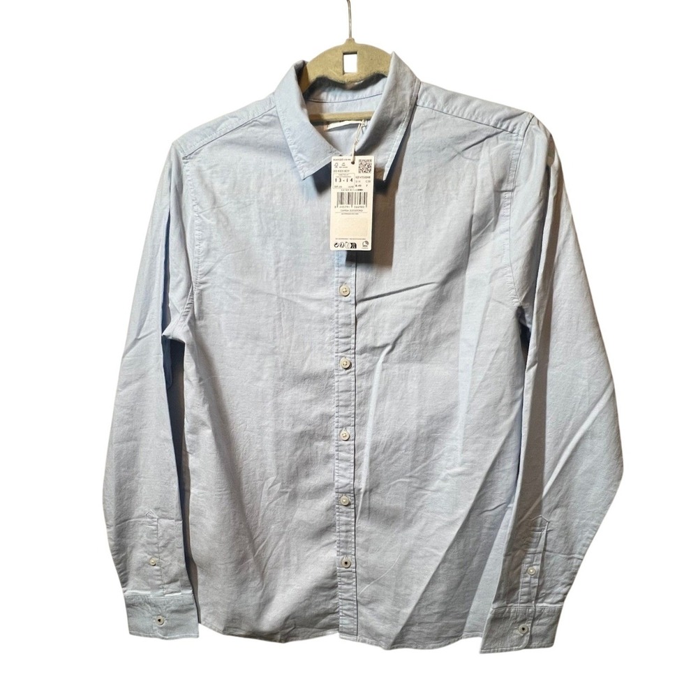Mango Boys Shirt Oxford Button Down 13-14 Light Blue Long Sleeve School Uniform